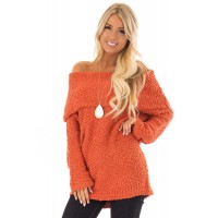Orange Off The Shoulder Comfy Sweater Gray Pink